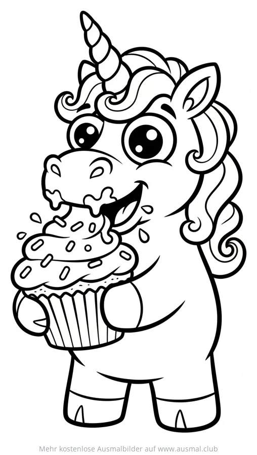 Einhorn isst Cupcake Ausmalbild