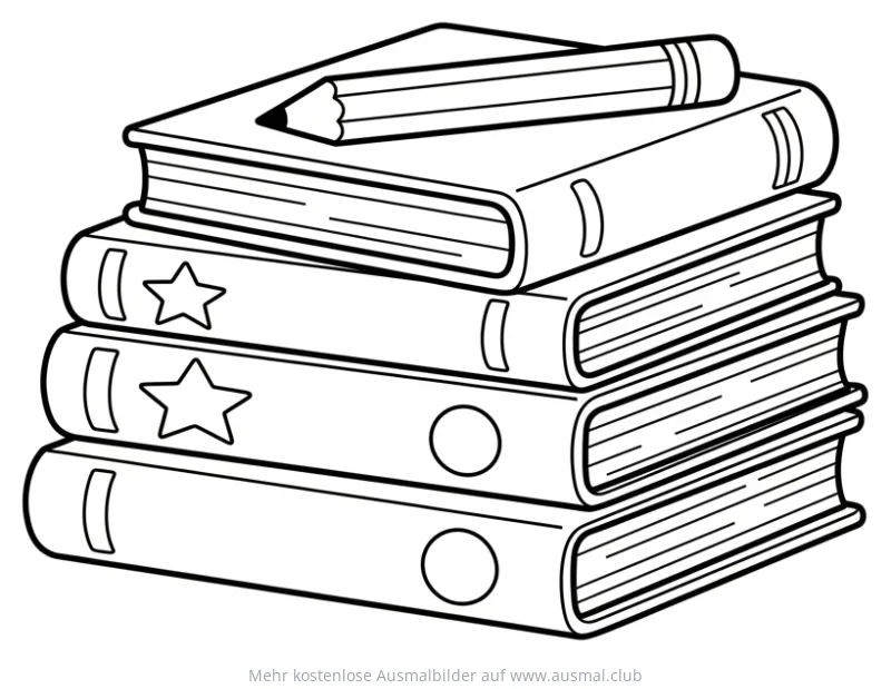 Stapel Bücher mit Bleistift Ausmalbild