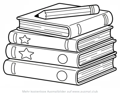 Stapel Bücher mit Bleistift Ausmalbild