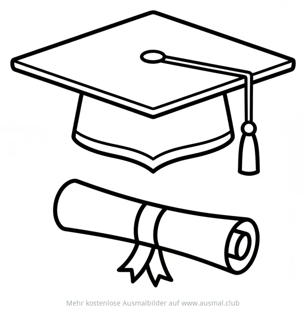 Doktorhut und Urkunde Ausmalbild zum Schulabschluss