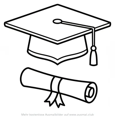 Doktorhut und Urkunde Ausmalbild zum Schulabschluss