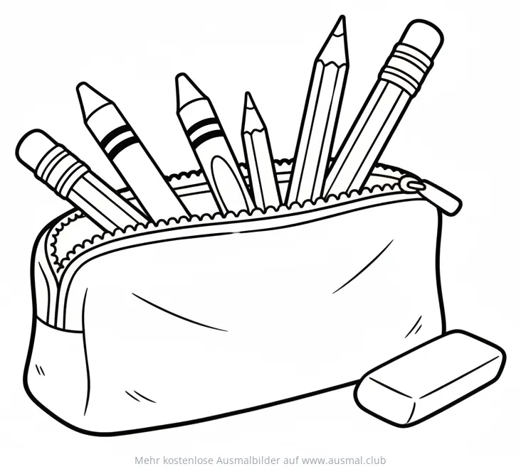 Federmappe mit Stiften und Radiergummi Ausmalbild