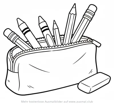 Federmappe mit Stiften und Radiergummi Ausmalbild