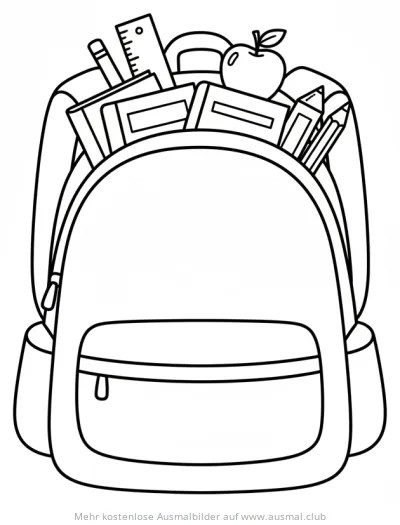 Schulranzen gefüllt mit Schulmaterial Ausmalbild
