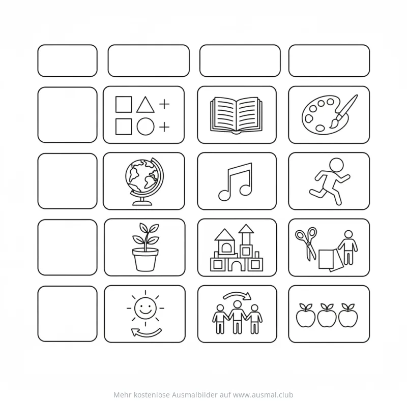 Stundenplan Ausmalbild mit Schulsymbolen