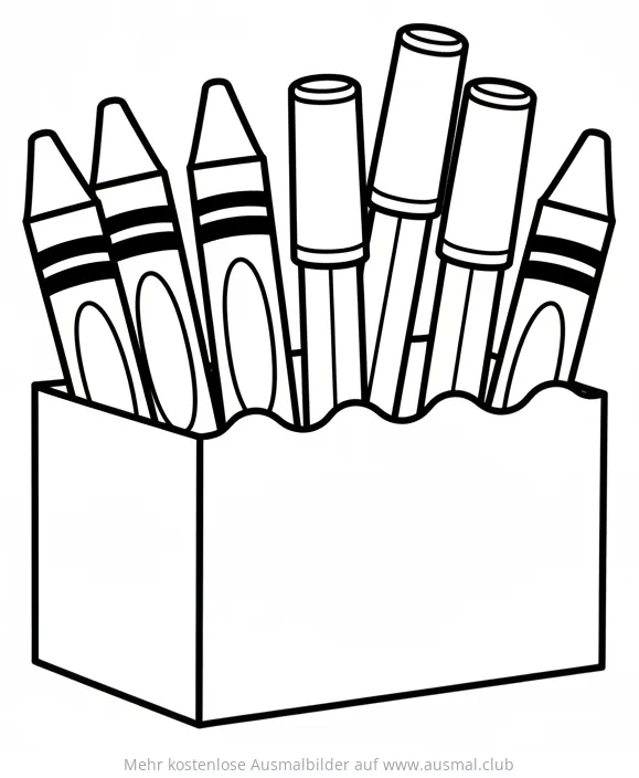 Stiftehalter mit Wachsmalstiften und Filzstiften Ausmalbild