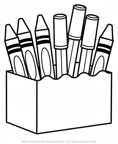 Stiftehalter mit Wachsmalstiften und Filzstiften Ausmalbild