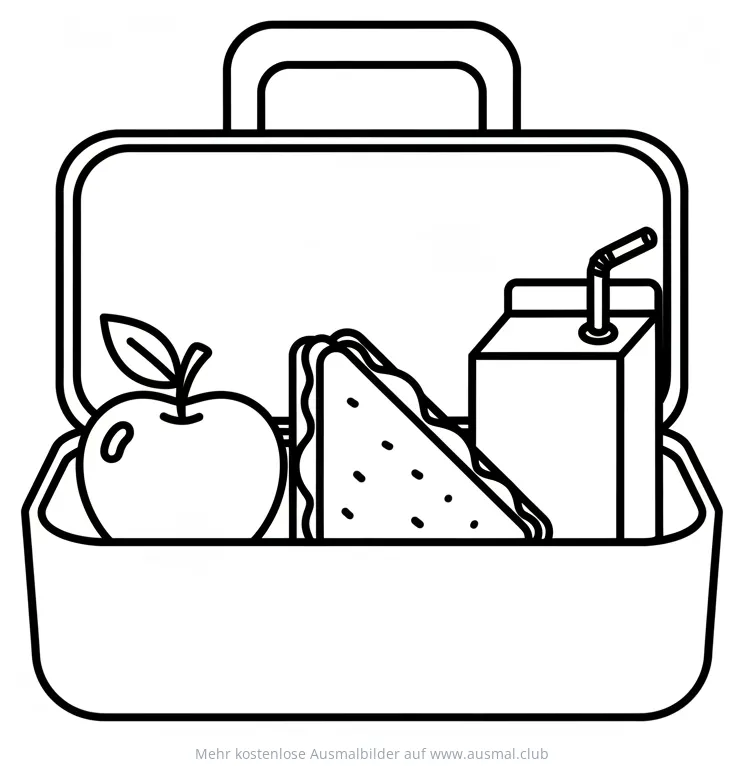 Brotdose mit Apfel, Sandwich und Getränk Ausmalbild