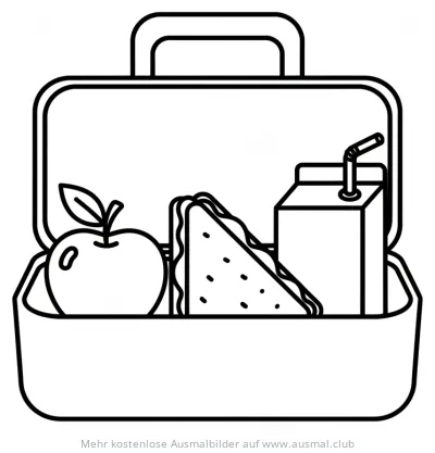 Brotdose mit Apfel, Sandwich und Getränk Ausmalbild