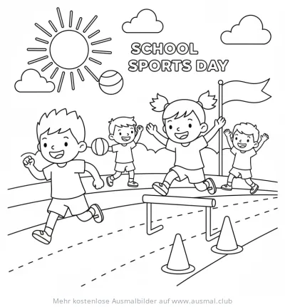 Fröhliche Kinder beim Sporttag Ausmalbild