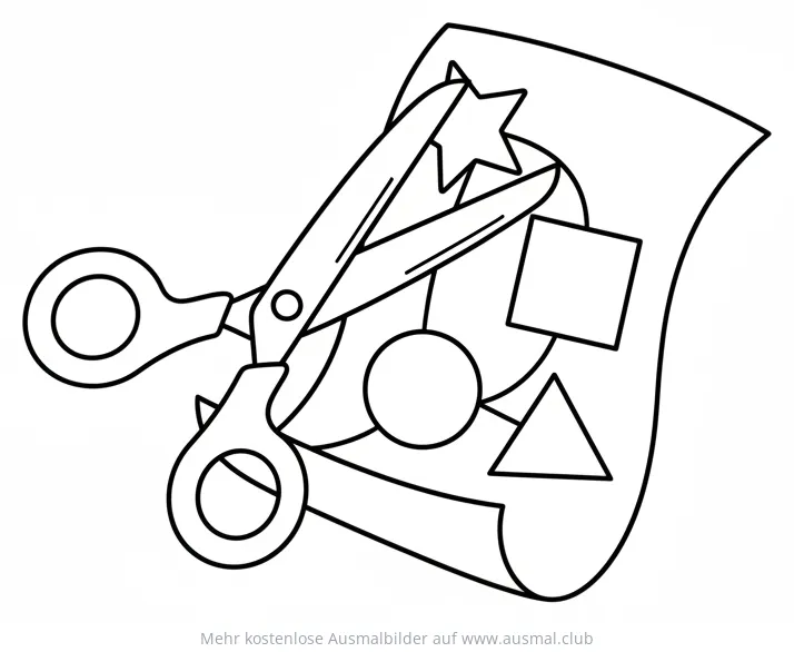Schere schneidet Formen auf Papier Ausmalbild
