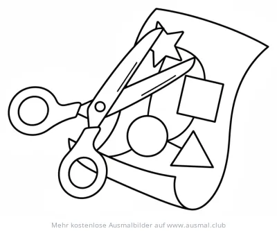 Schere schneidet Formen auf Papier Ausmalbild