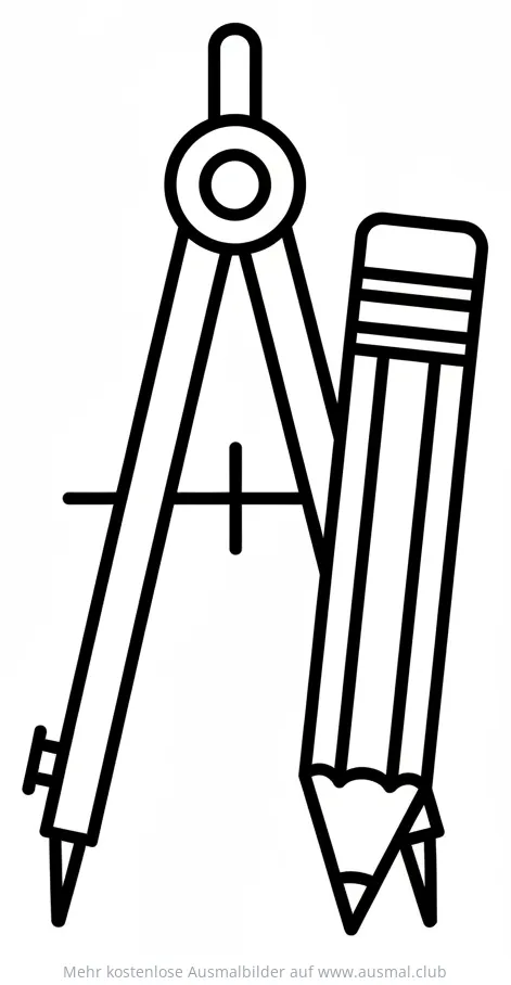 Mathezirkel und Bleistift Ausmalbild