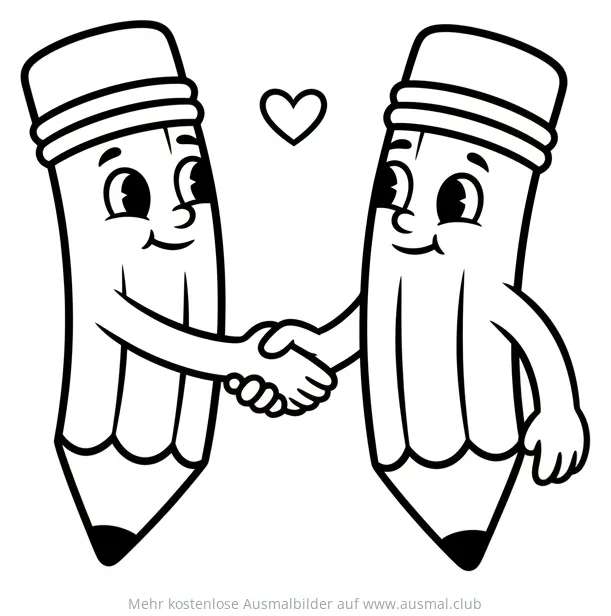 Zwei Bleistifte reichen sich die Hände Ausmalbild