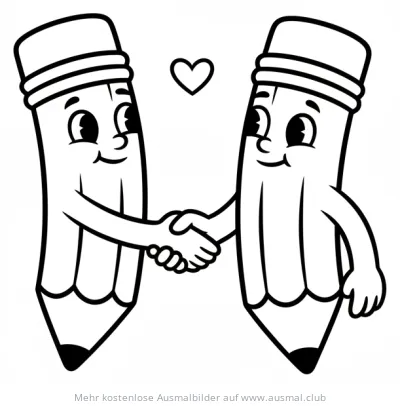 Zwei Bleistifte reichen sich die Hände Ausmalbild