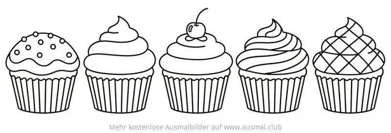 Cupcakes Ausmalbild mit verschiedenen Verzierungen