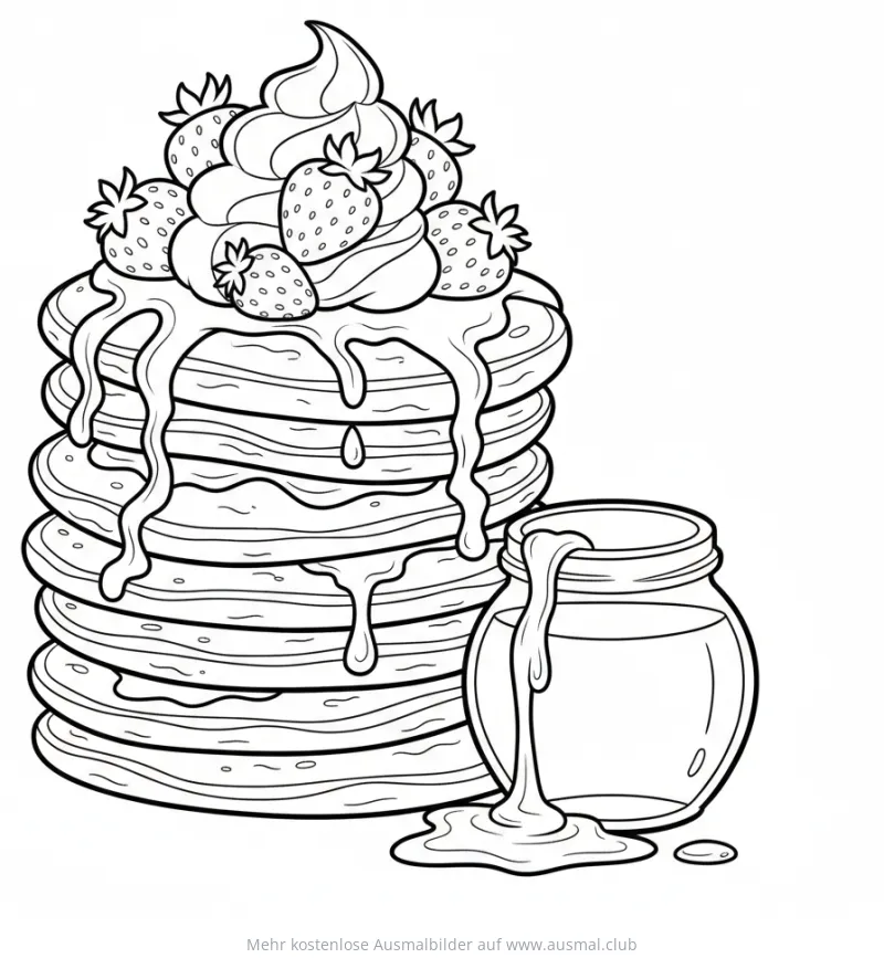 Pfannkuchen mit Erdbeeren und Honig Ausmalbild