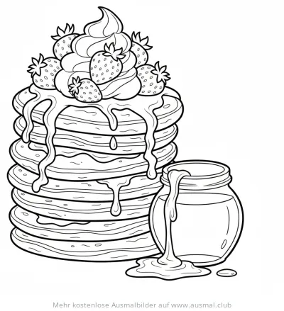 Pfannkuchen mit Erdbeeren und Honig Ausmalbild