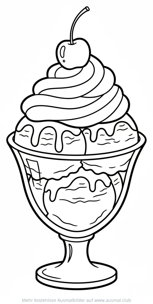 Eisbecher mit Sahne und Kirsche Ausmalbild