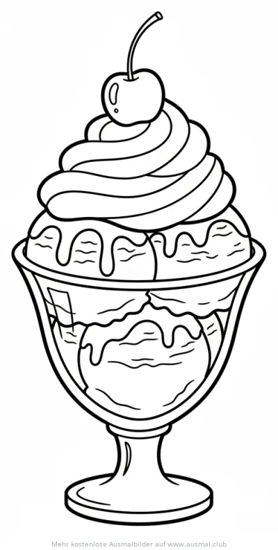 Eisbecher mit Sahne und Kirsche Ausmalbild