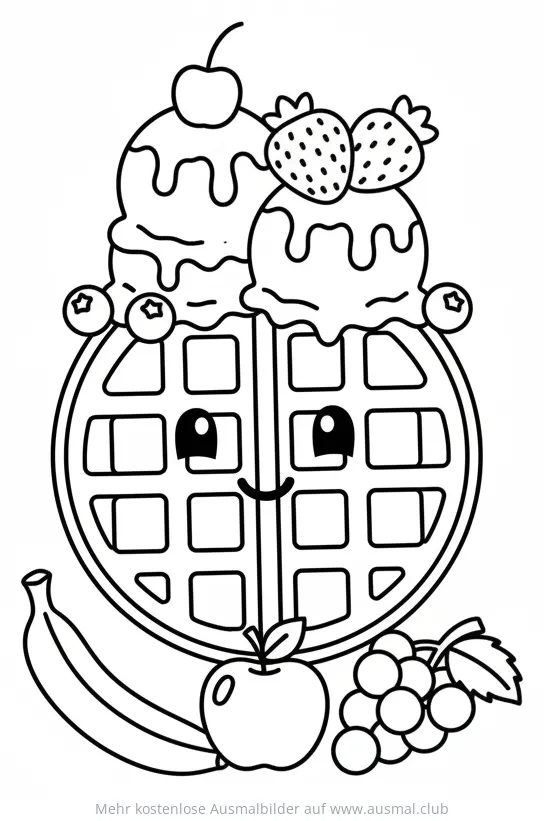 Waffel mit Eis und Früchten Ausmalbild