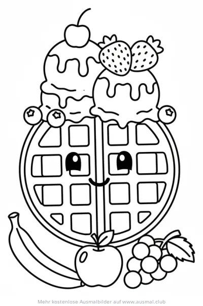 Waffel mit Eis und Früchten Ausmalbild