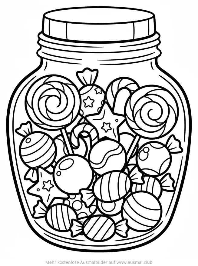 Bonbonglas mit Süßigkeiten Ausmalbild