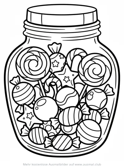 Bonbonglas mit Süßigkeiten Ausmalbild