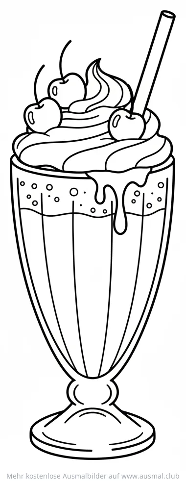 Milchshake mit Sahne und Kirschen Ausmalbild