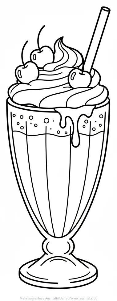 Milchshake mit Sahne und Kirschen Ausmalbild