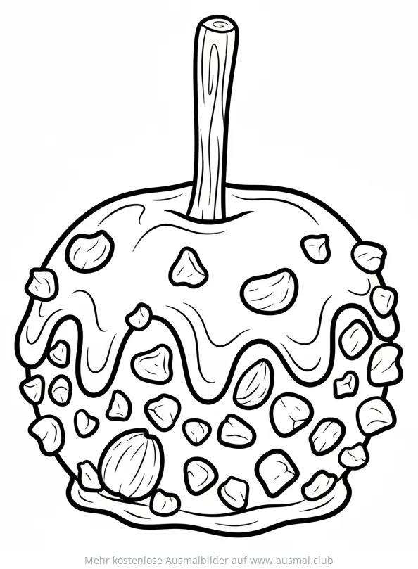 Karamellapfel Ausmalbild mit Nüssen