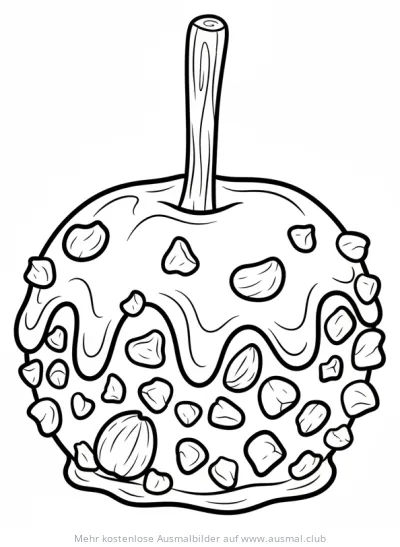 Karamellapfel Ausmalbild mit Nüssen
