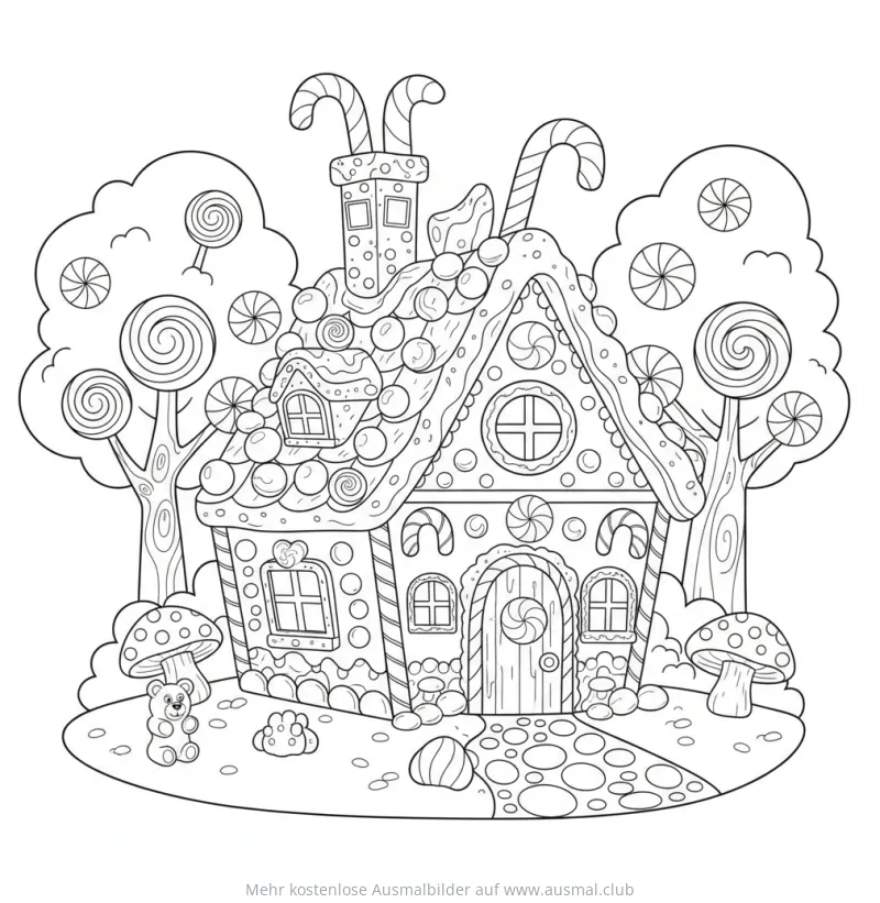 Süßigkeiten Hexenhaus Ausmalbild