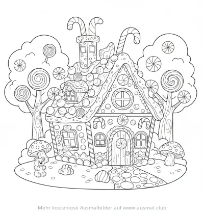 Süßigkeiten Hexenhaus Ausmalbild