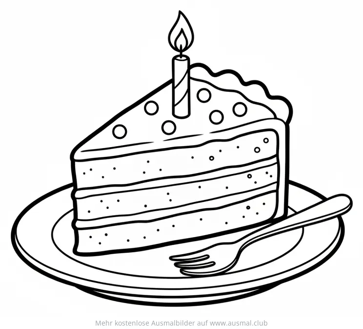 Kuchenstück mit Kerze auf Teller Ausmalbild