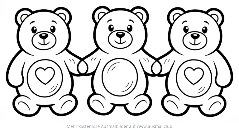 Drei Gummibären halten Händchen Ausmalbild