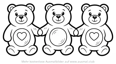 Drei Gummibären halten Händchen Ausmalbild