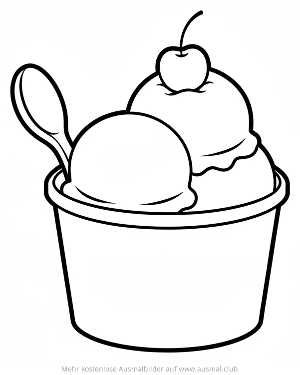 Bechereis mit Kirsche und Löffel Ausmalbild