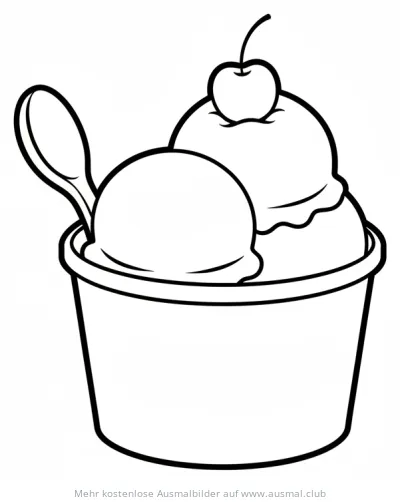 Bechereis mit Kirsche und Löffel Ausmalbild