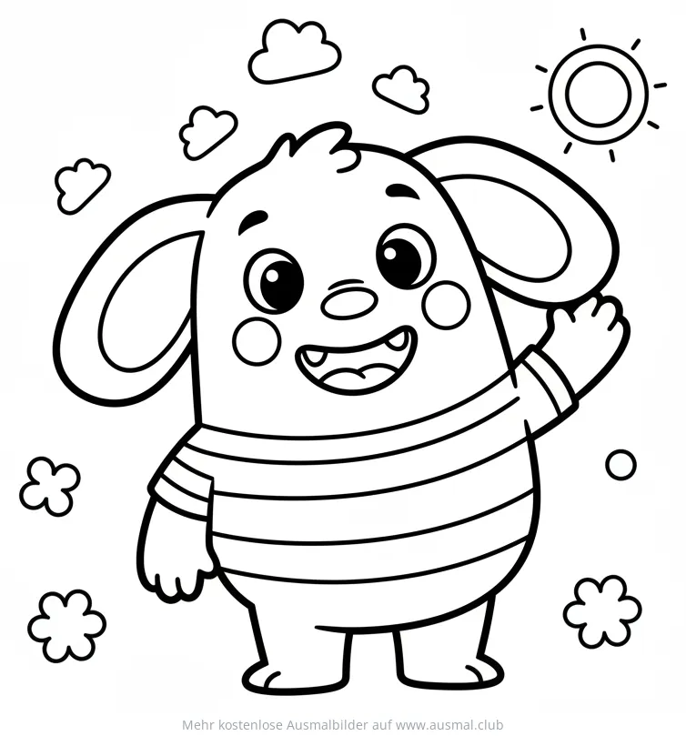 Freundliche Toffee Comicfigur mit gestreiftem Pullover Ausmalbild