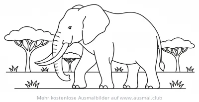 Elefant in der Savanne Ausmalbild