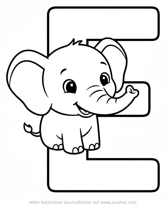 Buchstabe E mit Elefant Ausmalbild