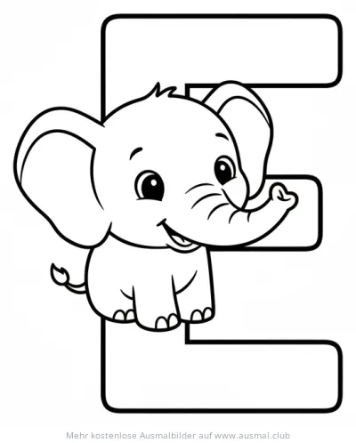 Buchstabe E mit Elefant Ausmalbild