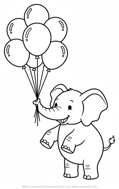 Elefant mit Luftballons Ausmalbild