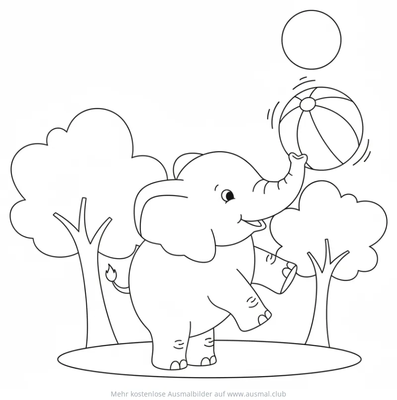Elefant spielt mit Ball Ausmalbild