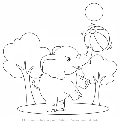 Elefant spielt mit Ball Ausmalbild