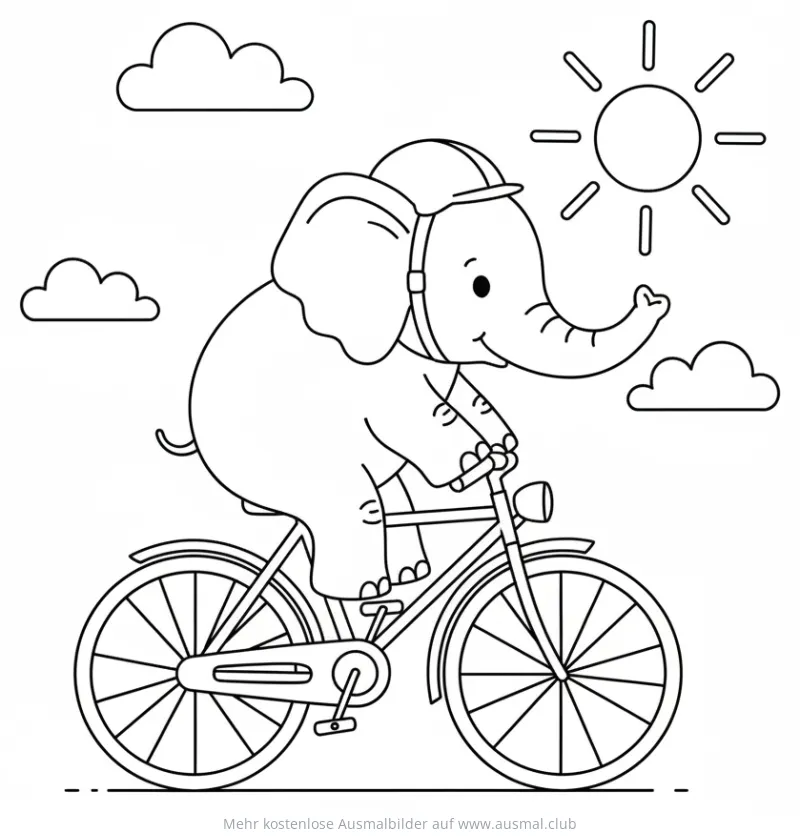 Elefant fährt Fahrrad Ausmalbild