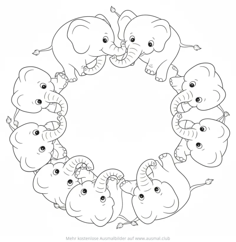 Elefanten Kreis Ausmalbild