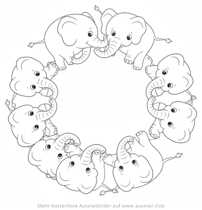 Elefanten Kreis Ausmalbild