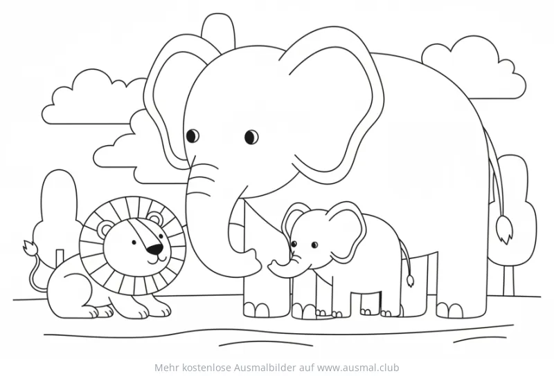 Elefant beschützt Baby Ausmalbild
